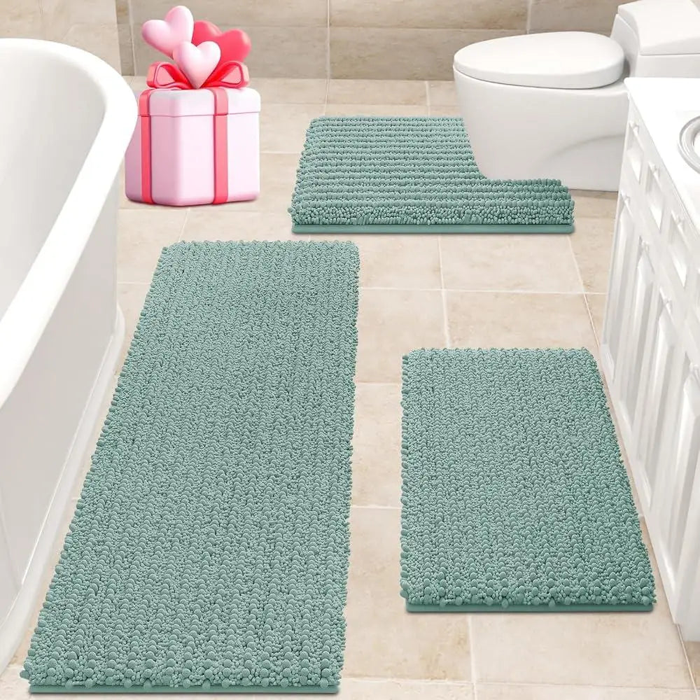 Ultra Soft Chenille Bathroom Rug Set Non Slip, Thick and Absorbent 3 Piece