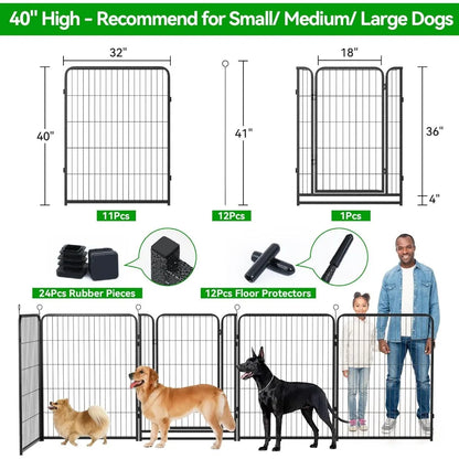 Dog Playpen Outdoor Extra Wide 12 Panels Heavy Duty Anti-Rust Coating Dog Fence 40" Height