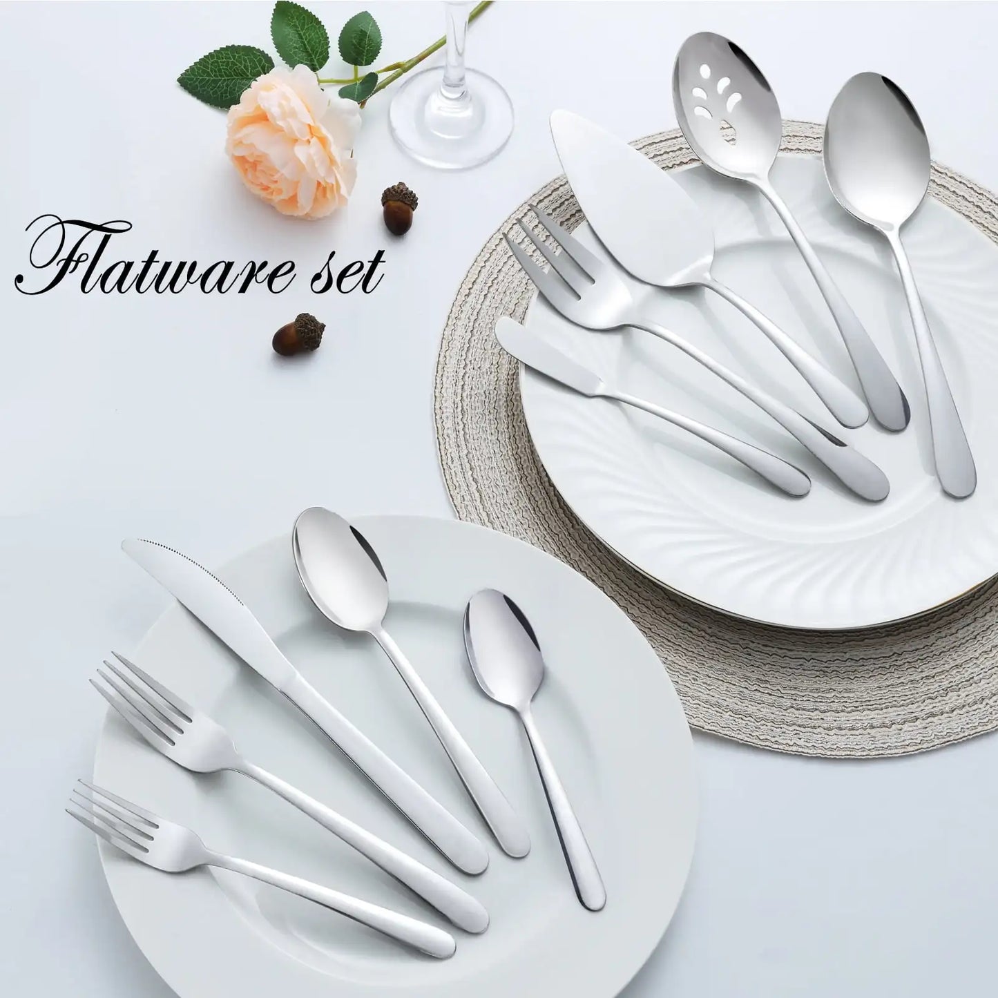 65 Pcs Silverware Set W/Serving Set for 12, Stainless Steel Flatware Cutlery Set