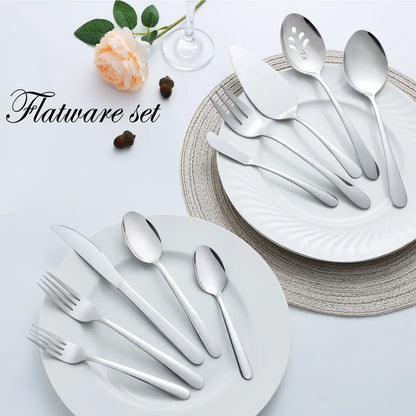 65 Pcs Silverware Set W/Serving Set for 12, Stainless Steel Flatware Cutlery Set