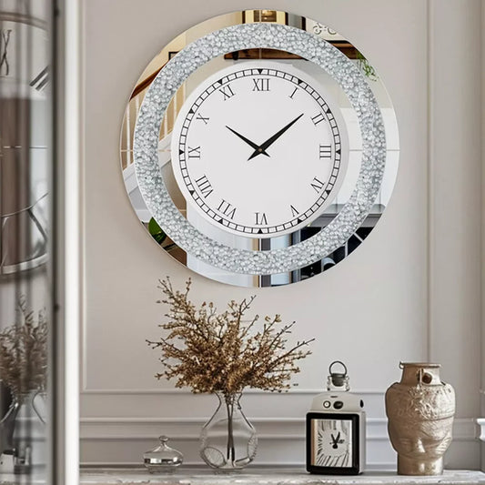 32" Modern 3D Wall Clock, Large Diamond Crystal Clock W/Roman Numerals