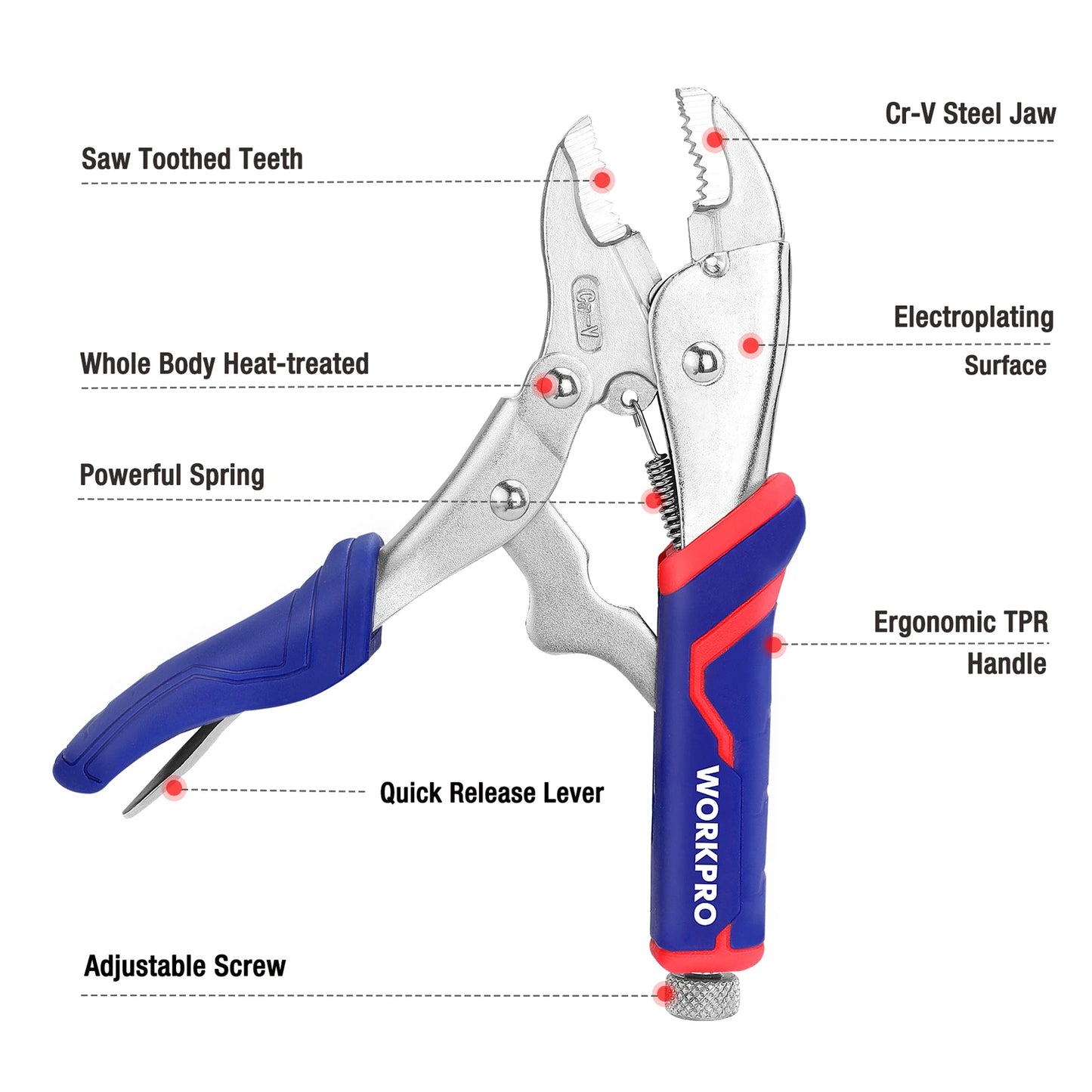 2 piece Locking Pliers Set CR-V Steel 7" Curved Jaw, Long Nose Locking Pliers 6-1/2"