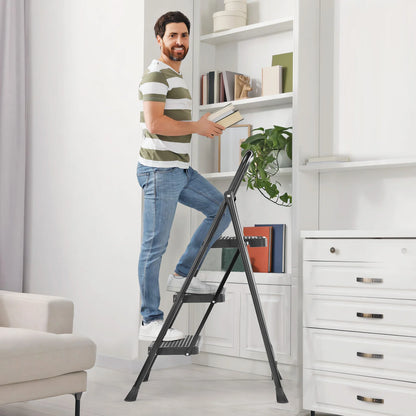 Folding 2/3 Step Ladder Stool with Anti-Slip Pedal 800lbs Capacity, Sturdy Steel