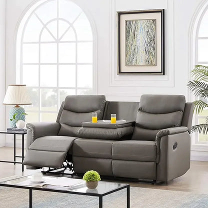77" Comfy Living Room Sofa Set W/2 recliners, 3 Seater Leather adjustable