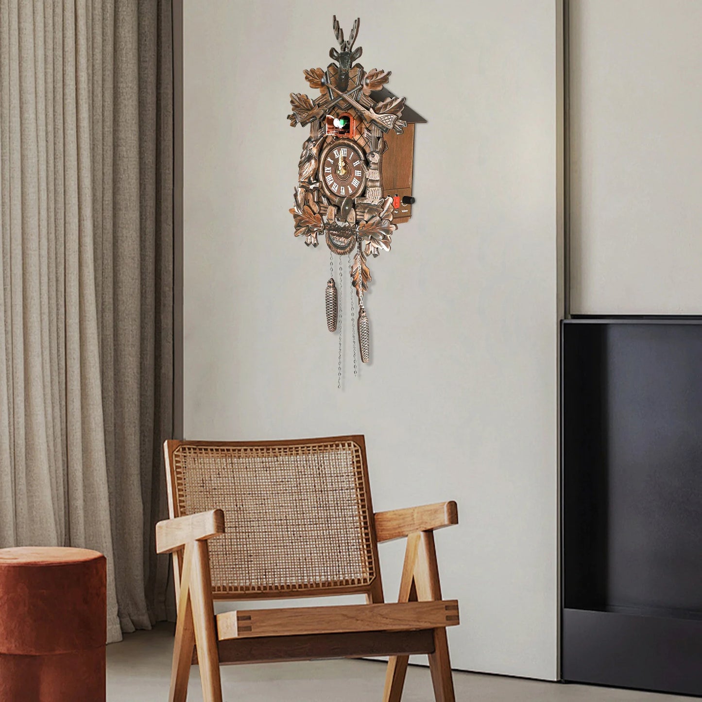 Vintage Wooden Cuckoo Wall Clock and Alarm Clock