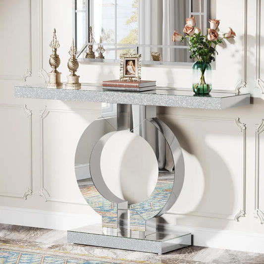 Mirrored Console Table w/O-Shaped Base