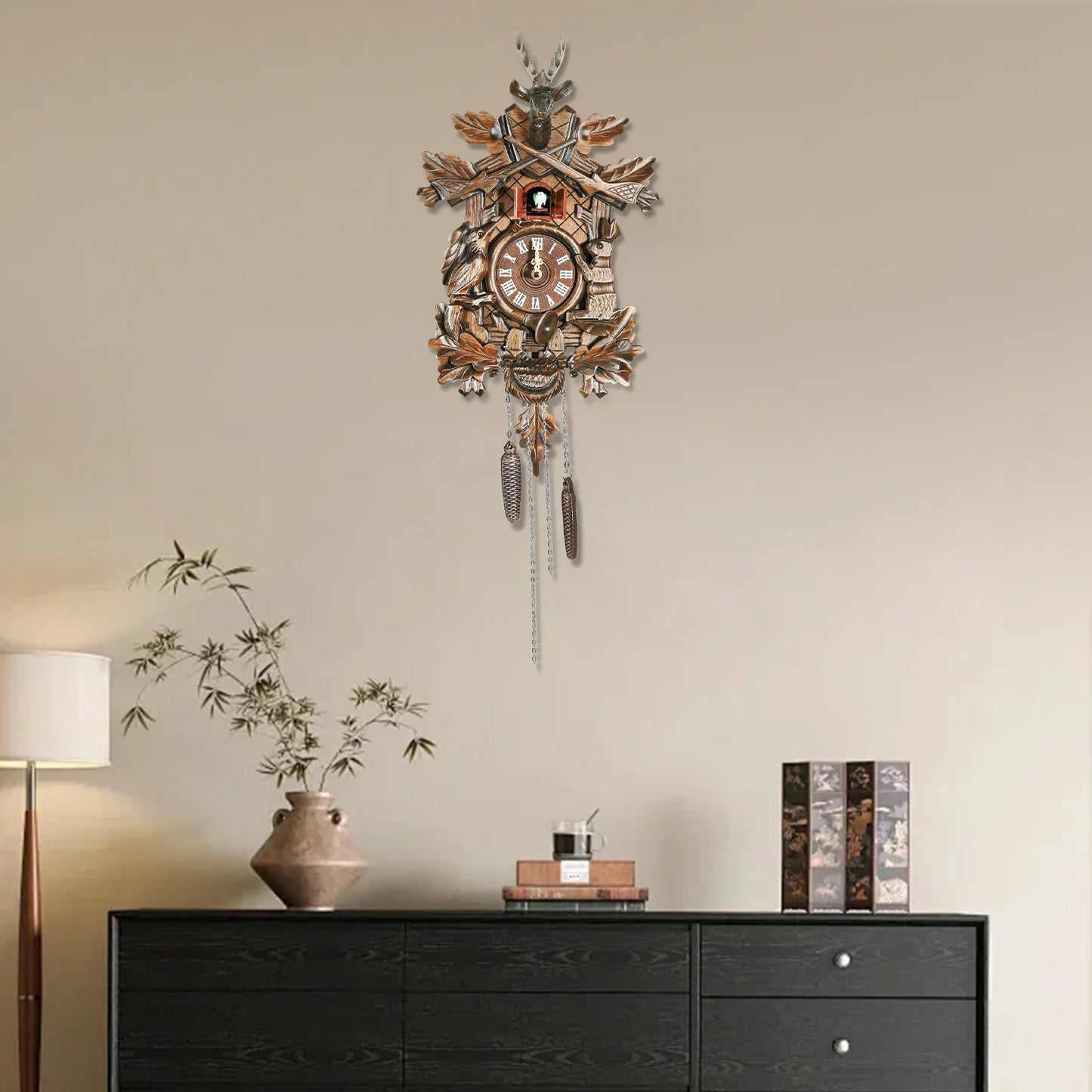 Vintage Wooden Cuckoo Wall Clock and Alarm Clock