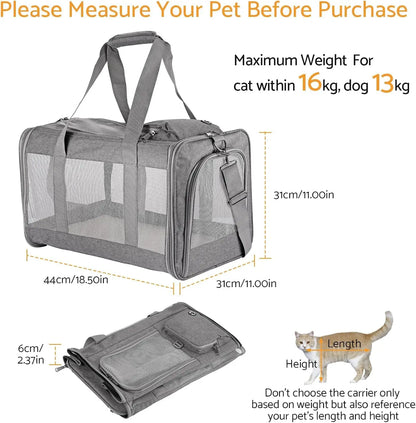 Airline Approved Pet Carrier for Cats, Dogs Soft Travel Bag W/Breathable Honeycomb Board