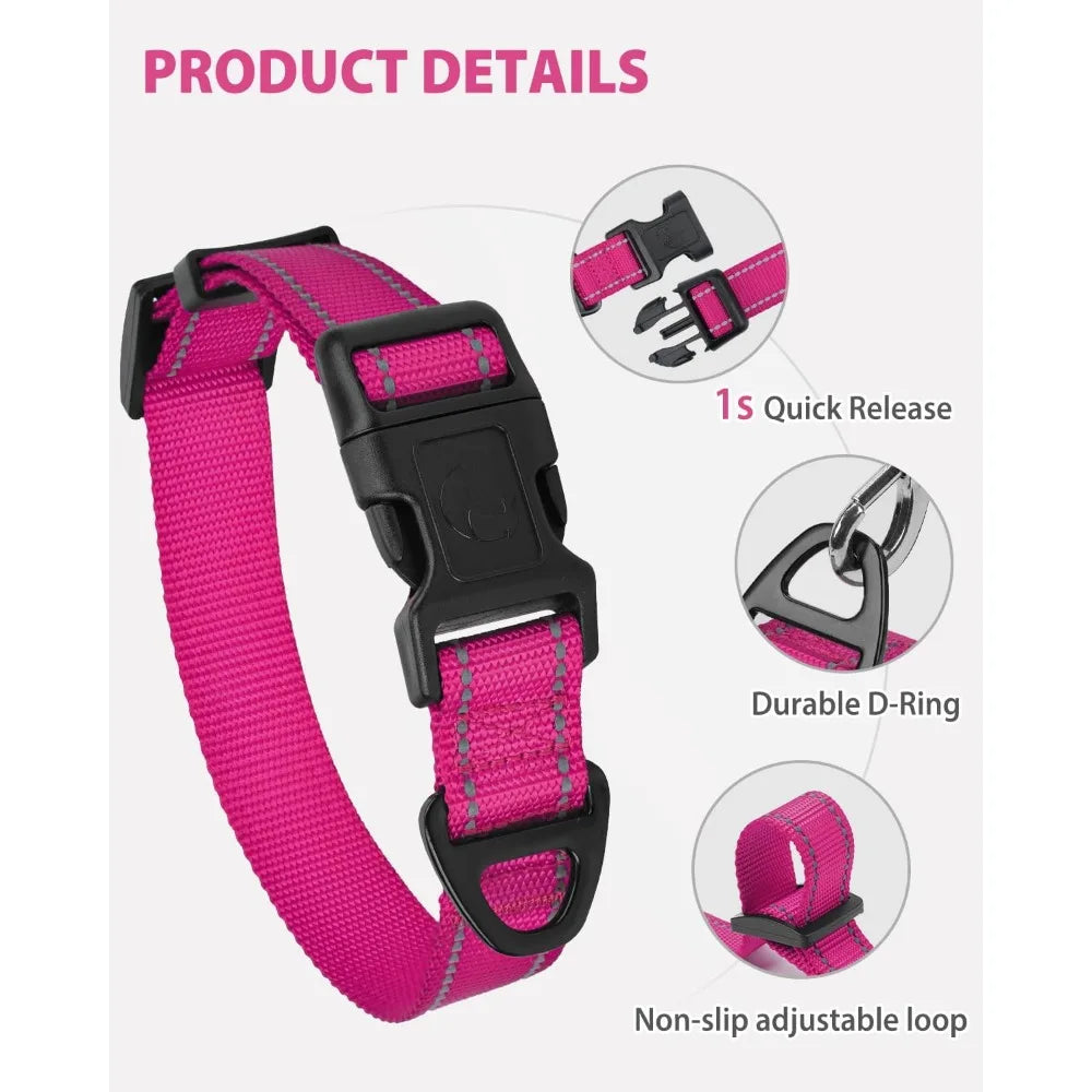 Small Dog Collar, Reflective and Adjustable Nylon Collar w/Quick-Release Buckle