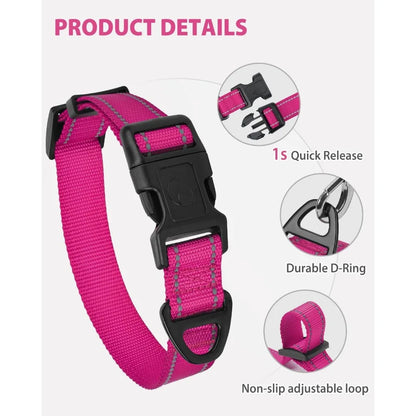 Small Dog Collar, Reflective and Adjustable Nylon Collar w/Quick-Release Buckle