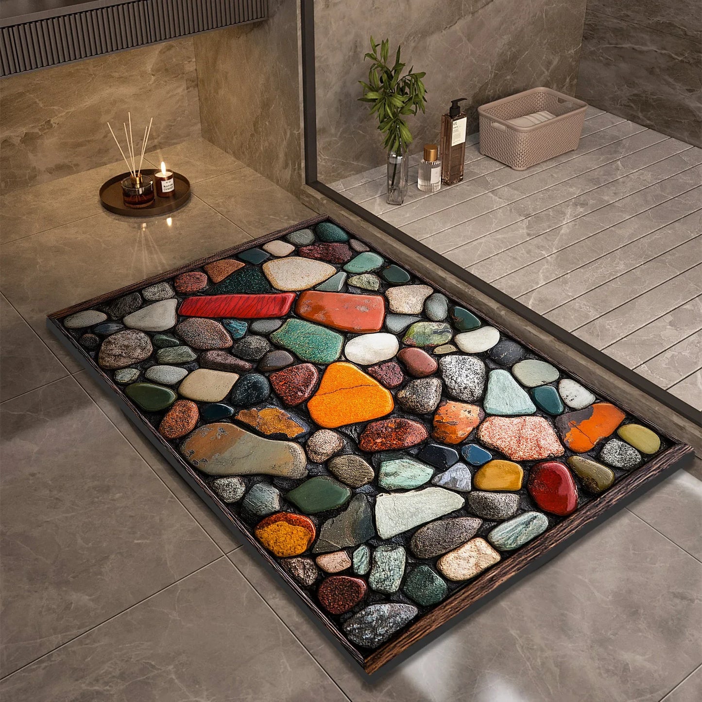 Stone Design Diatomite Bath Mat, Non-Slip Shower Mat, Absorbent, Quick Dry