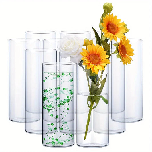 Glass Cylinder Vase Set, Clear Floating Candle Holder and Flowers