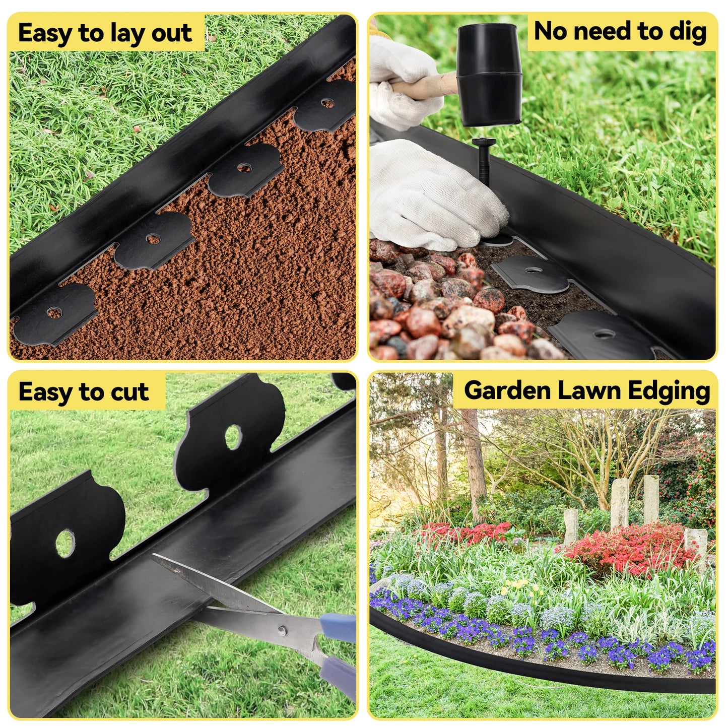 Fixed Garden Barrier Lawn Grass. Plastic  Border Landscape Edging Kit, W/Anchoring Spikes