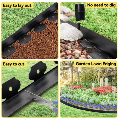 Fixed Garden Barrier Lawn Grass. Plastic  Border Landscape Edging Kit, W/Anchoring Spikes