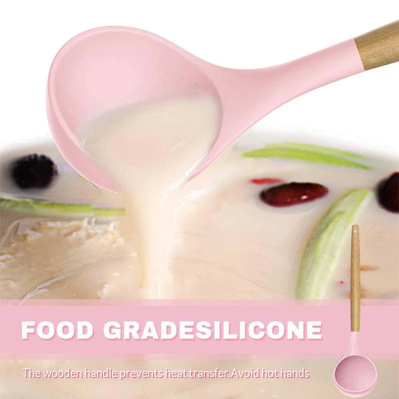 Kitchen Utensils, Silicone and Wooden Handles  12 Pieces