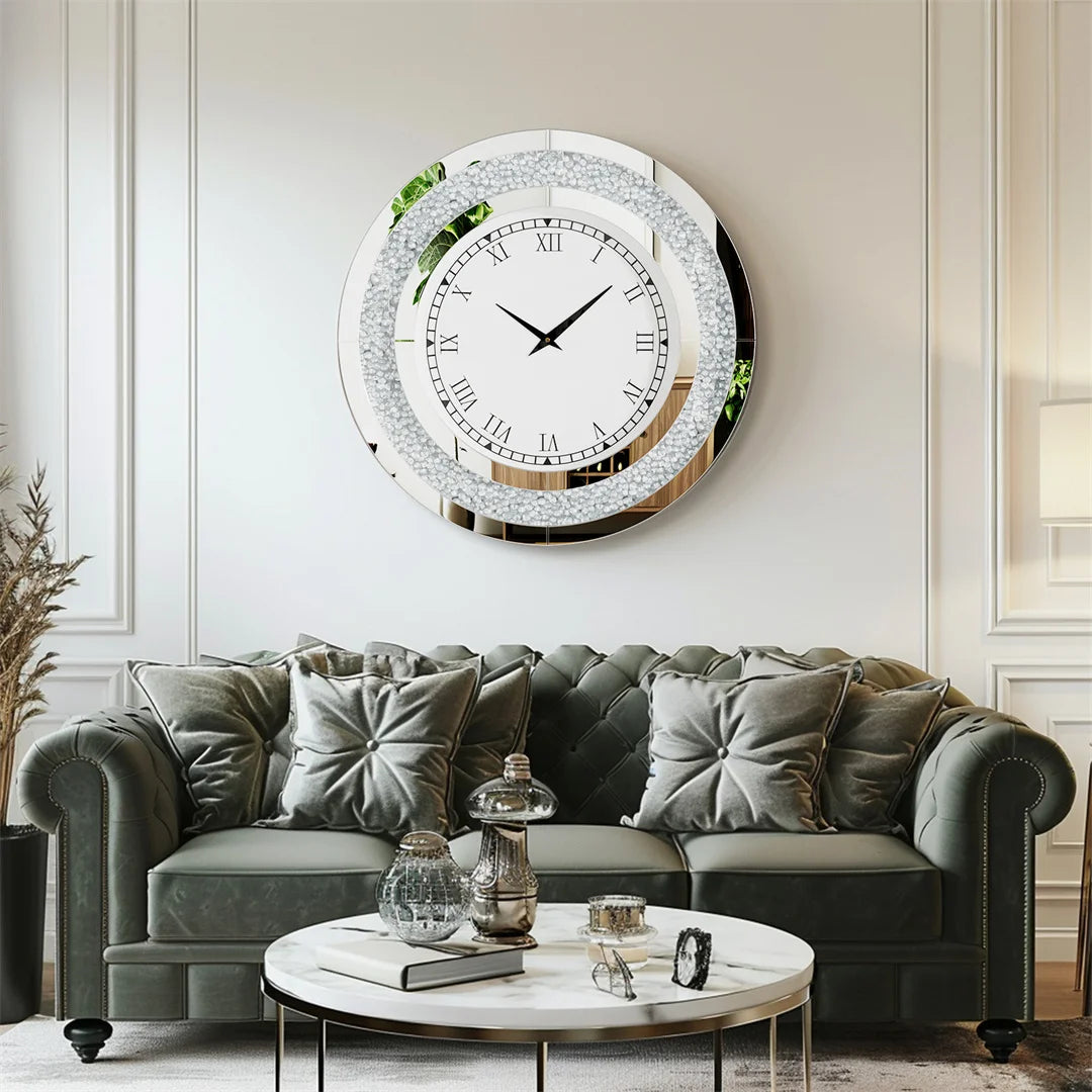 32" Modern 3D Wall Clock, Large Diamond Crystal Clock W/Roman Numerals