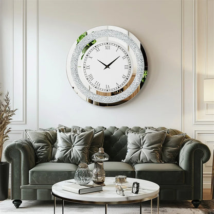 32" Modern 3D Wall Clock, Large Diamond Crystal Clock W/Roman Numerals