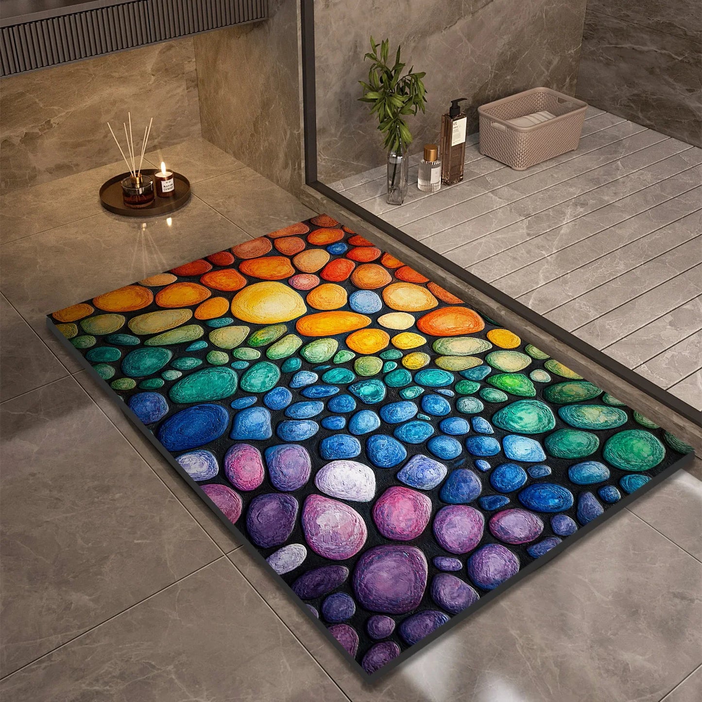 Stone Design Diatomite Bath Mat, Non-Slip Shower Mat, Absorbent, Quick Dry