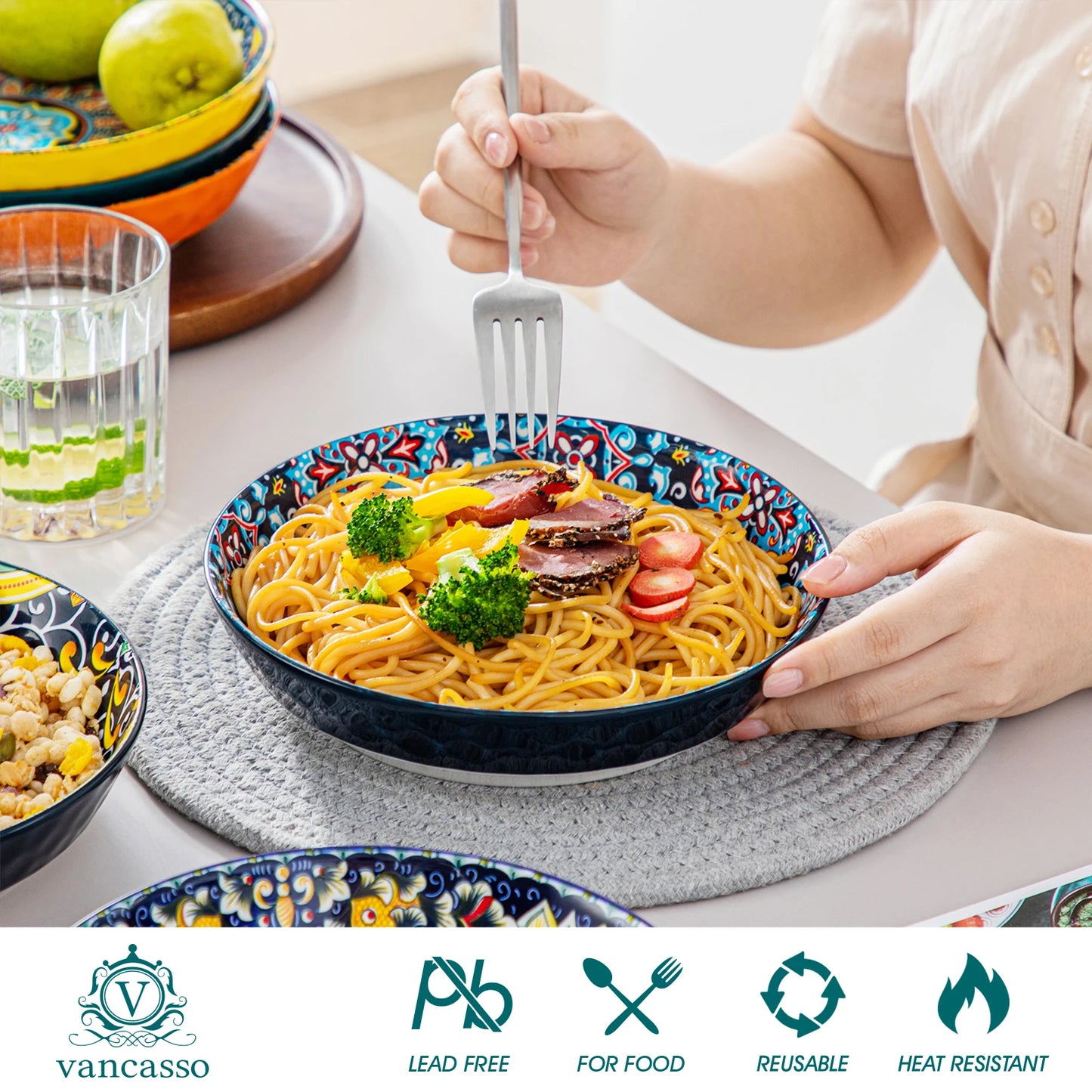 Ceramic Dinnerware Set  Stoneware Bohemian Style  12/16/18/24/48 Piece