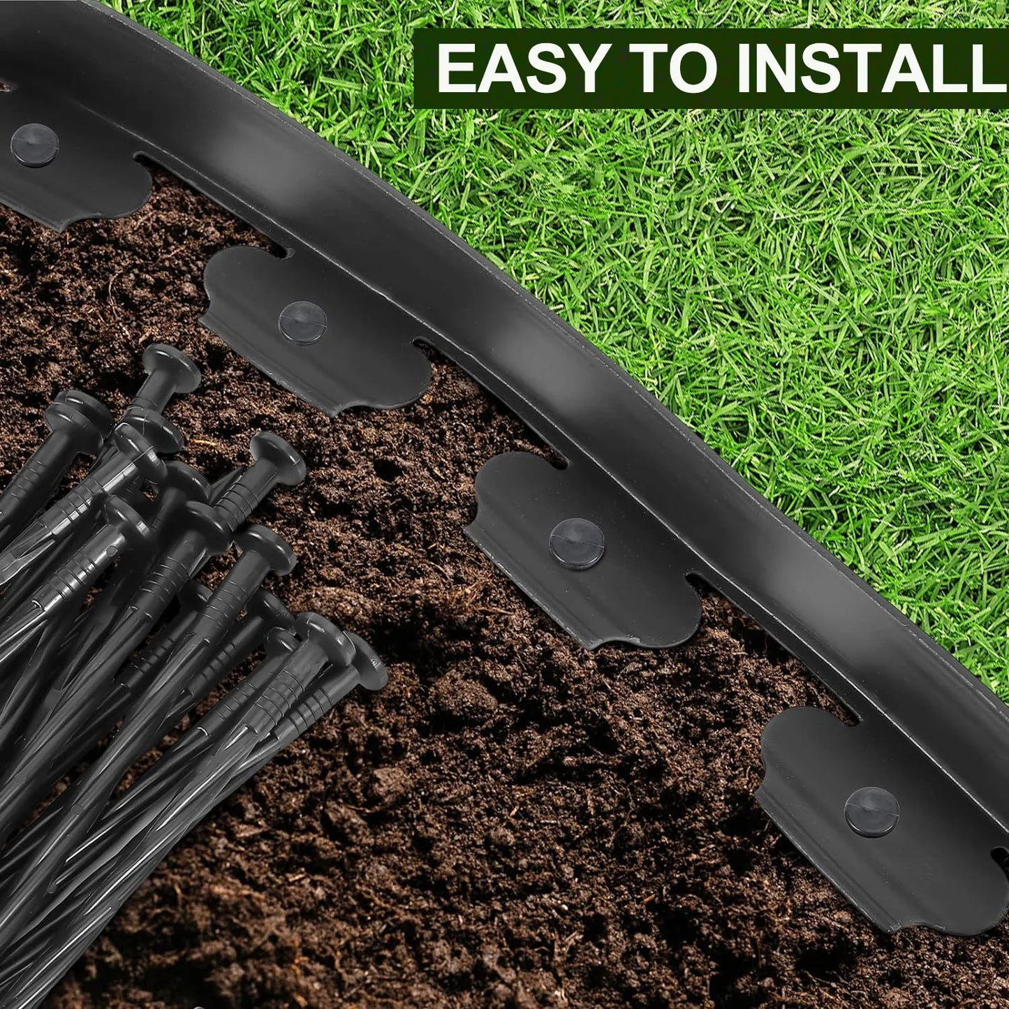 No Dig Durable Garden Landscape Edging Kit, 2" Tall Black Plastic Lawn Border for Landscaping