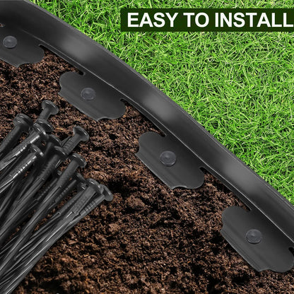 No Dig Durable Garden Landscape Edging Kit, 2" Tall Black Plastic Lawn Border for Landscaping