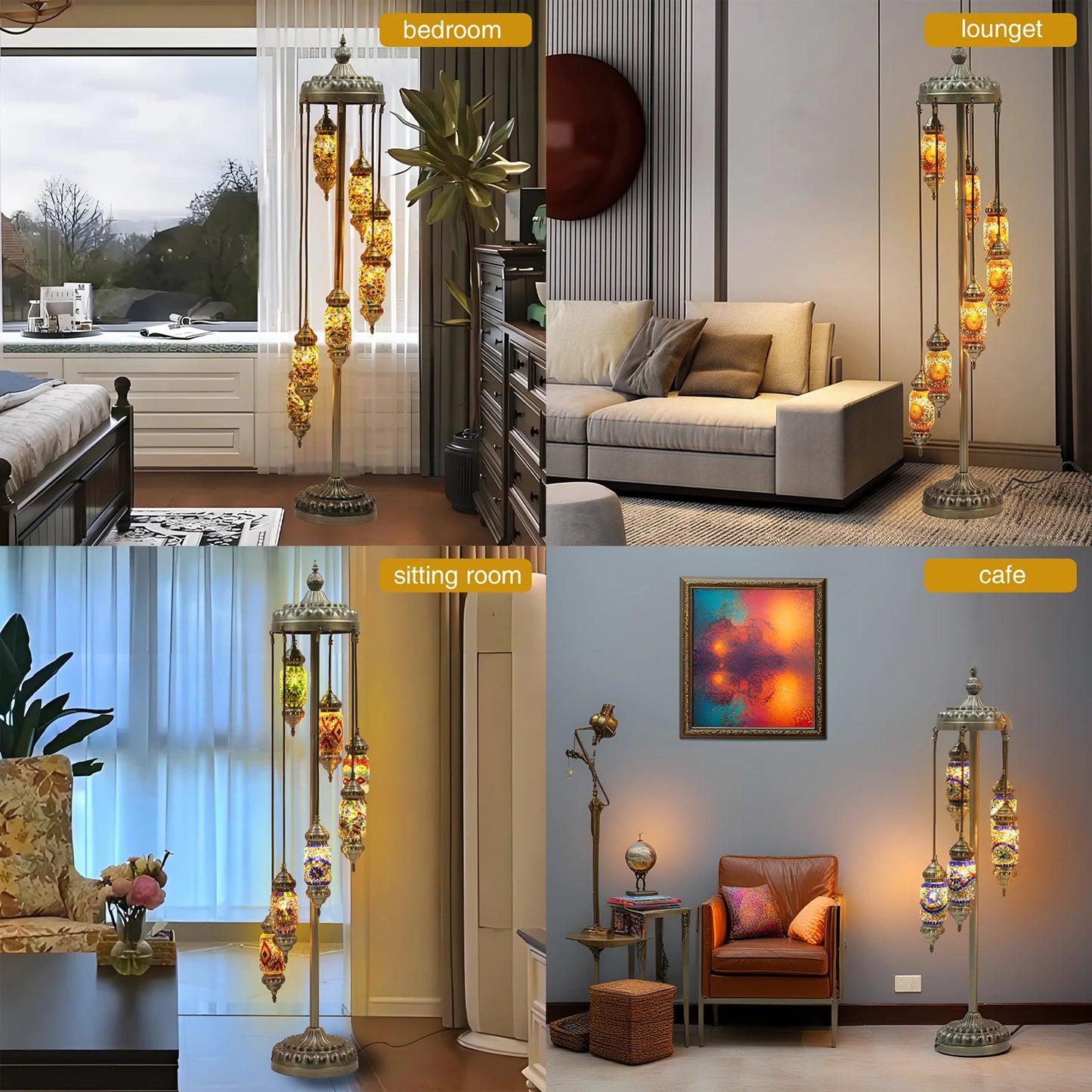 Turkish Mosaic Floor Lamp-Handmade Stained Glass 52" Tall