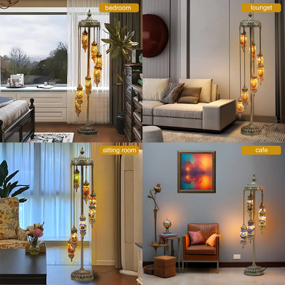 Turkish Mosaic Floor Lamp-Handmade Stained Glass 52" Tall