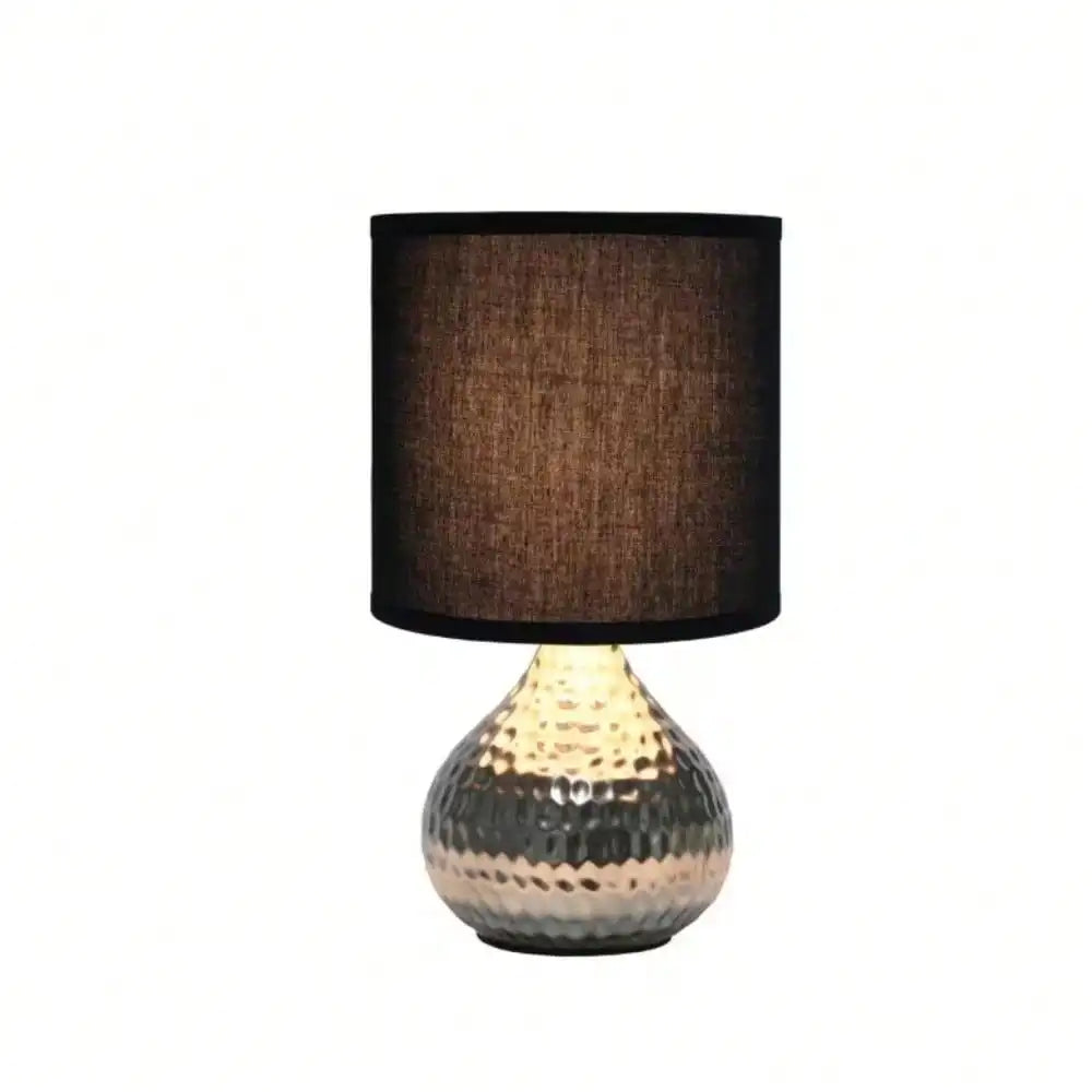 9.25" Silver and Black Hammered Drip Mini Table Lamp for Bedroom Nightstand