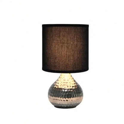 9.25" Silver and Black Hammered Drip Mini Table Lamp for Bedroom Nightstand
