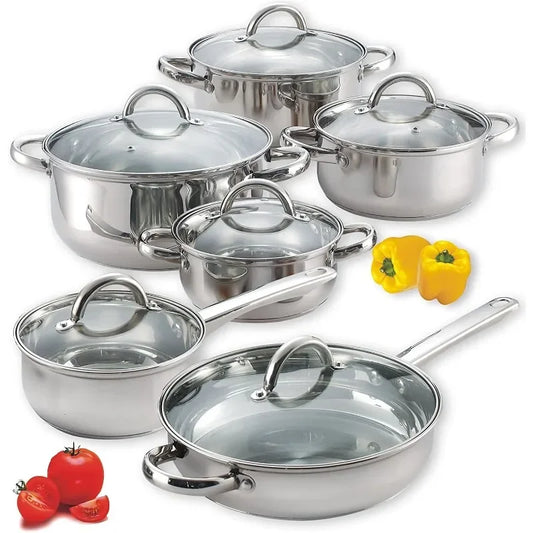 Stainless Steel Pots and Pans, Silver,  12 Piece