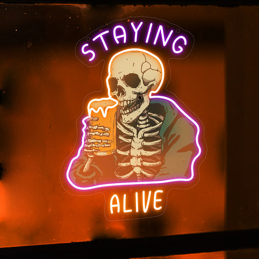1 PC Skeleton UV Neon Signs Light, LED Halloween Decor