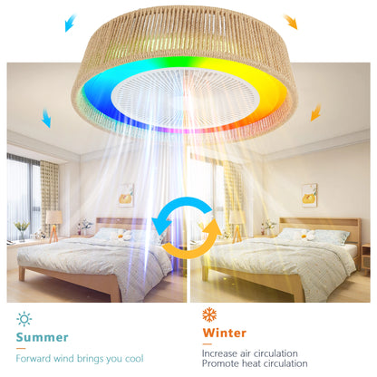 Modern Rustic Ceiling Fan, Light W/LED RGB Mood lighting