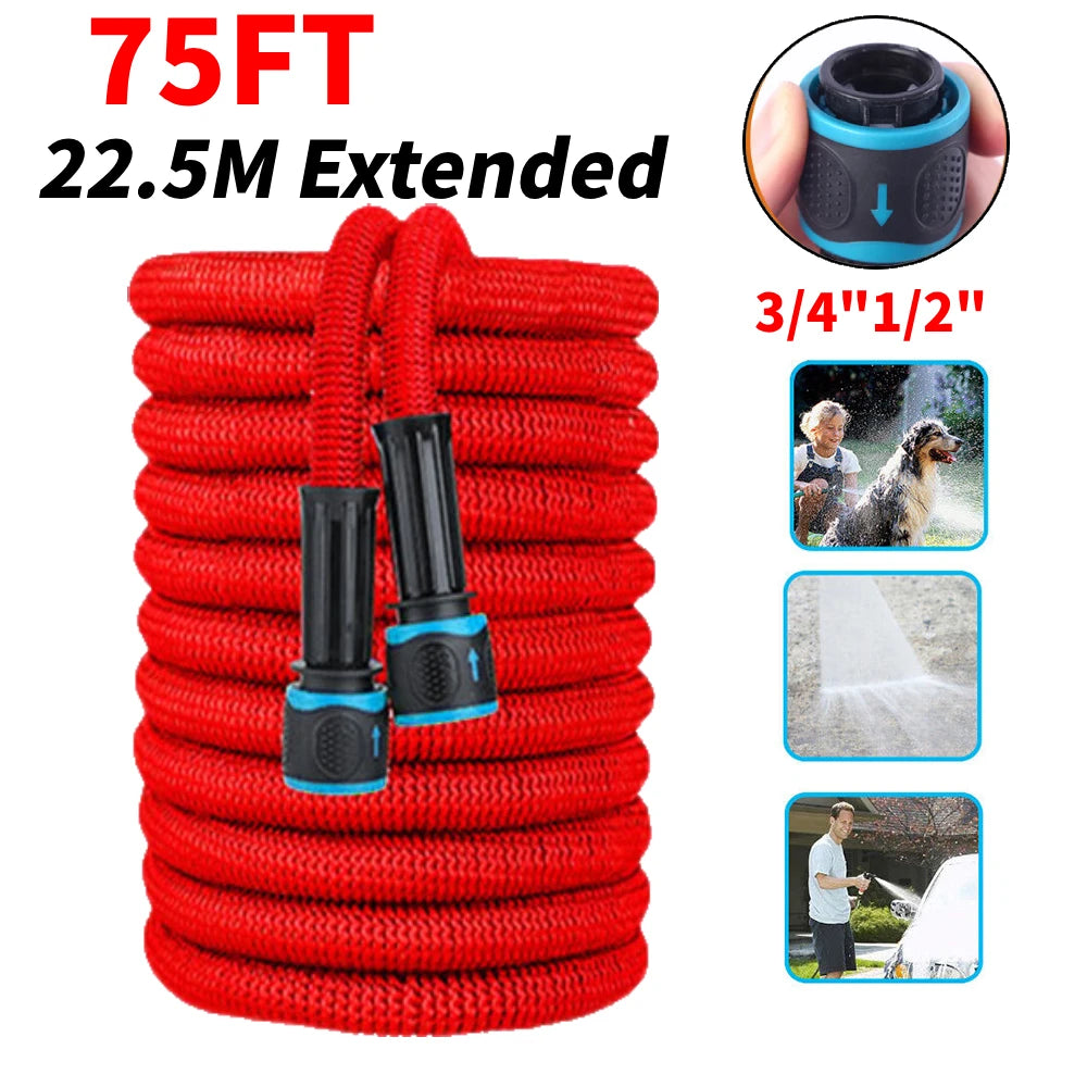 25FT Extendable Garden Water Hose Durable TPE High Pressure Hose