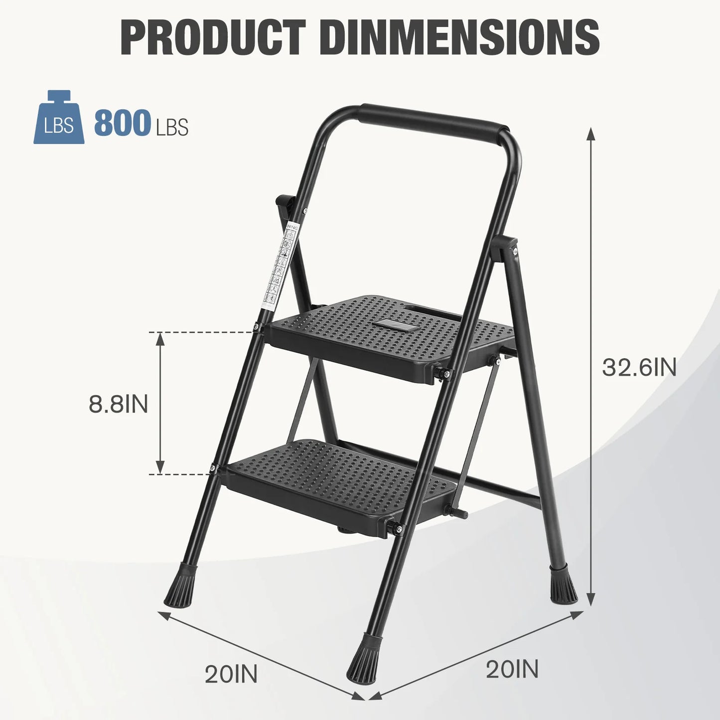 Folding 2/3 Step Ladder Stool with Anti-Slip Pedal 800lbs Capacity, Sturdy Steel