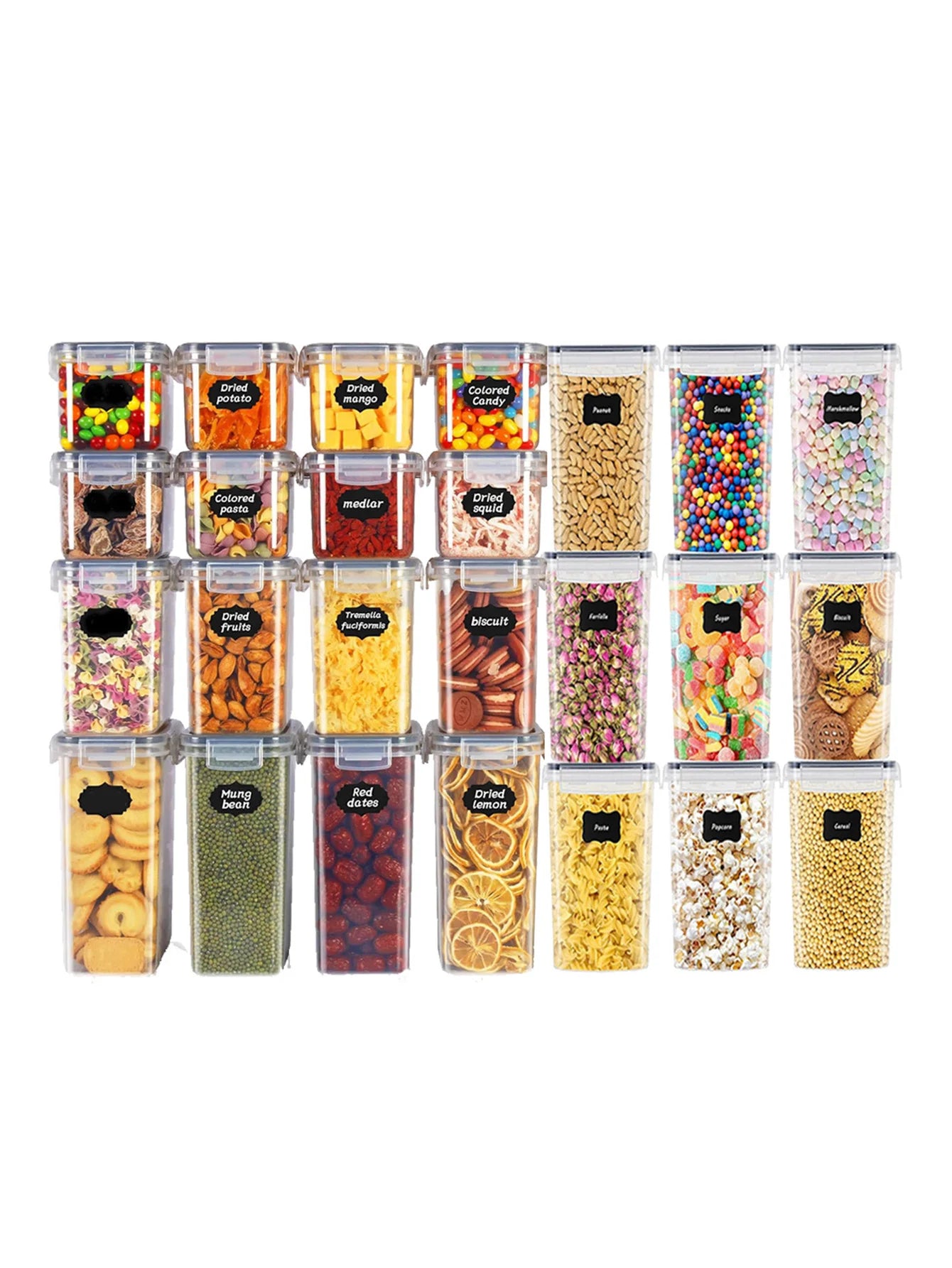 48 pcs, Sealed Food Storage Containers w/Lids and Labels, Kitchen Pantry