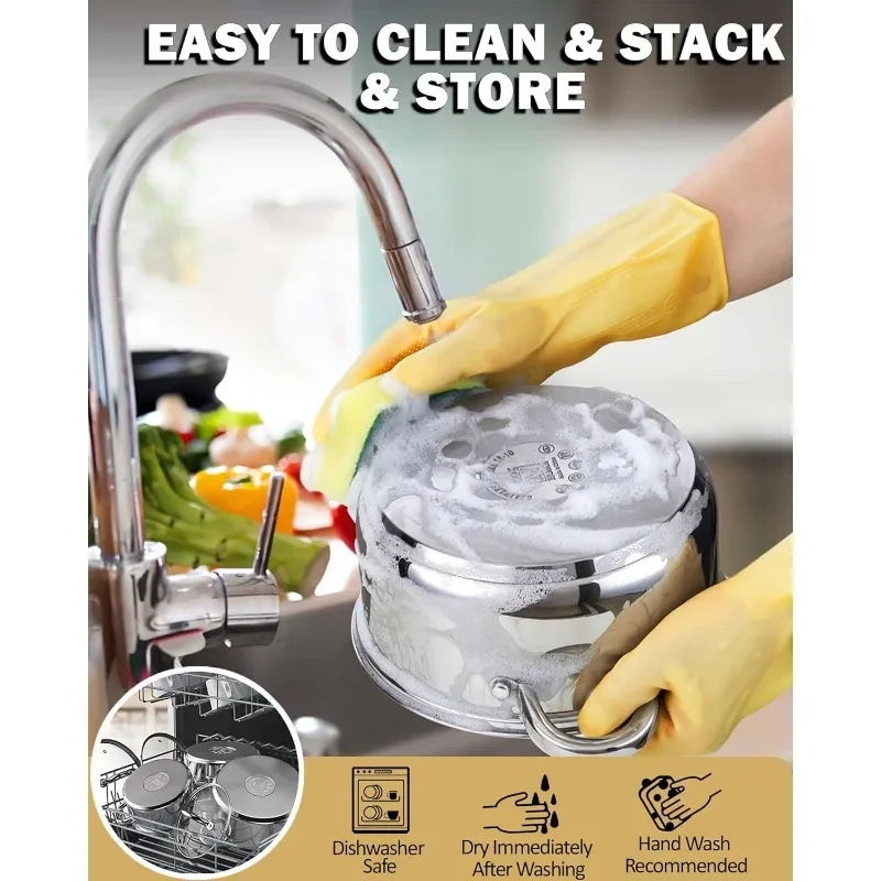 Stainless Steel Pots and Pans, Silver,  12 Piece