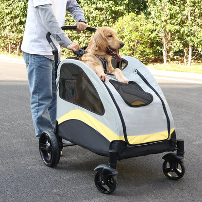 Portable Dog Stroller 4 Wheels  for Large Dogs, Foldable Pet Travel Carriage