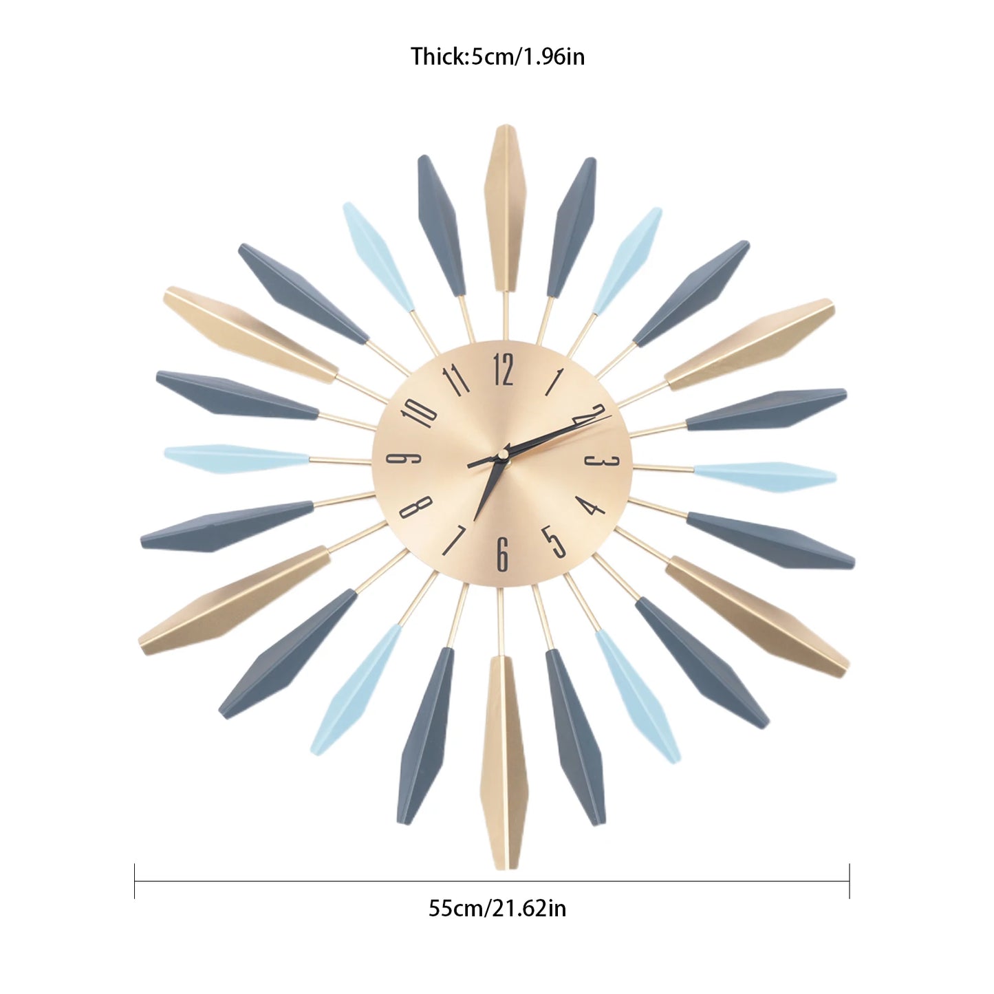 21.65" Mid Century Wall Clock, Silent Metal Decorative Clock