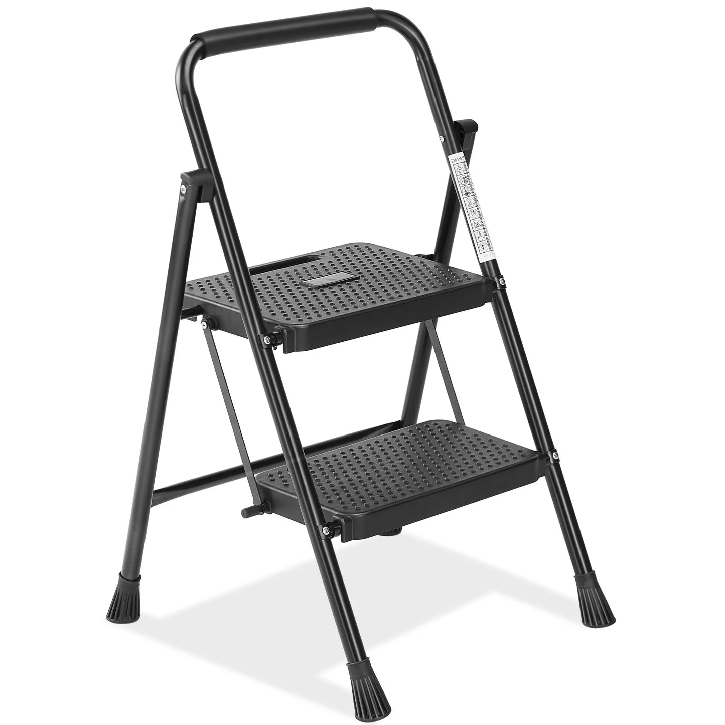 Folding 2/3 Step Ladder Stool with Anti-Slip Pedal 800lbs Capacity, Sturdy Steel