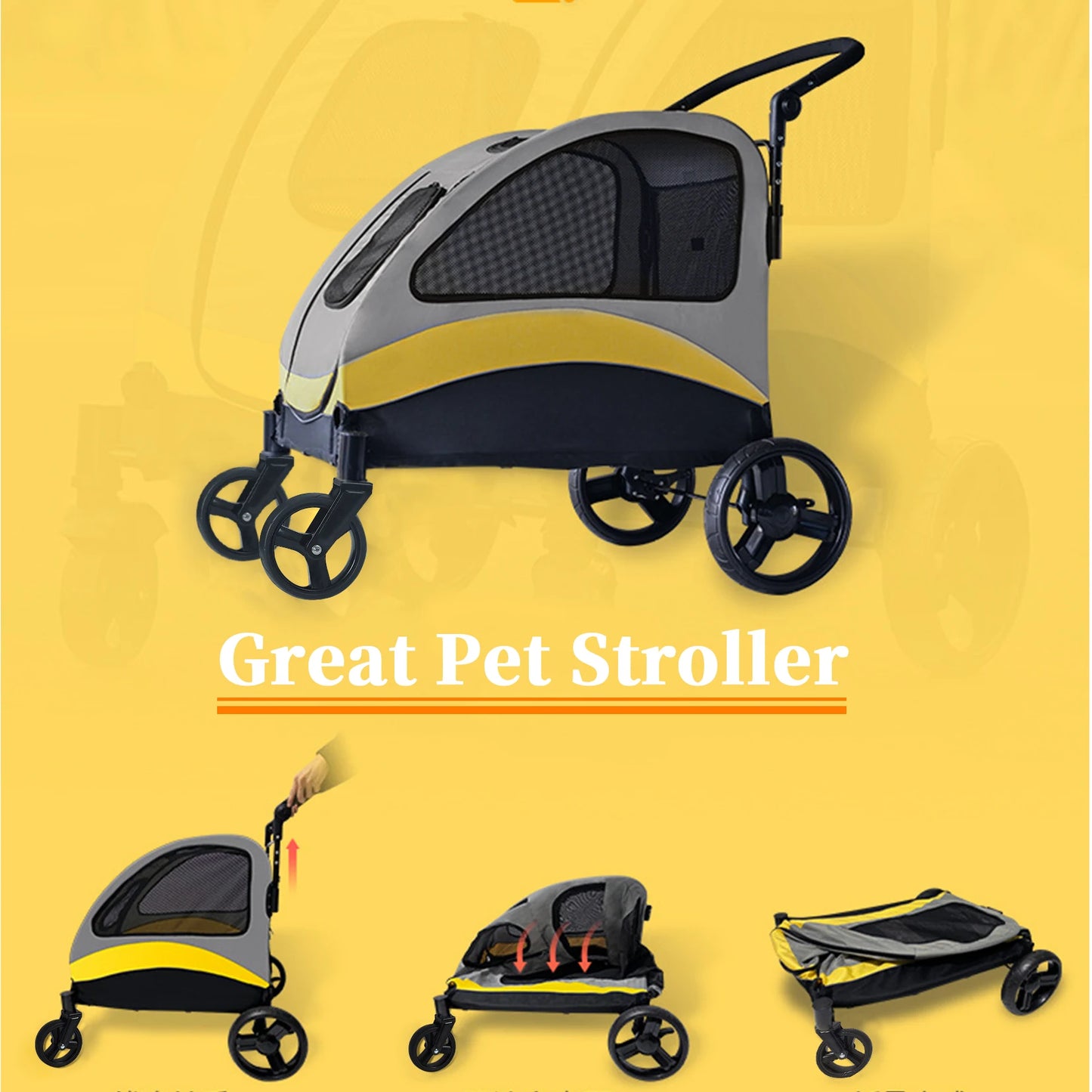 Portable Dog Stroller 4 Wheels  for Large Dogs, Foldable Pet Travel Carriage