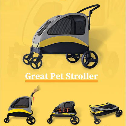 Portable Dog Stroller 4 Wheels  for Large Dogs, Foldable Pet Travel Carriage