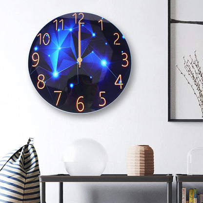 12" Round Ultra-Thin Tempered Glass Wall Clock, Blue Modern, Diamond Large Wall Clock