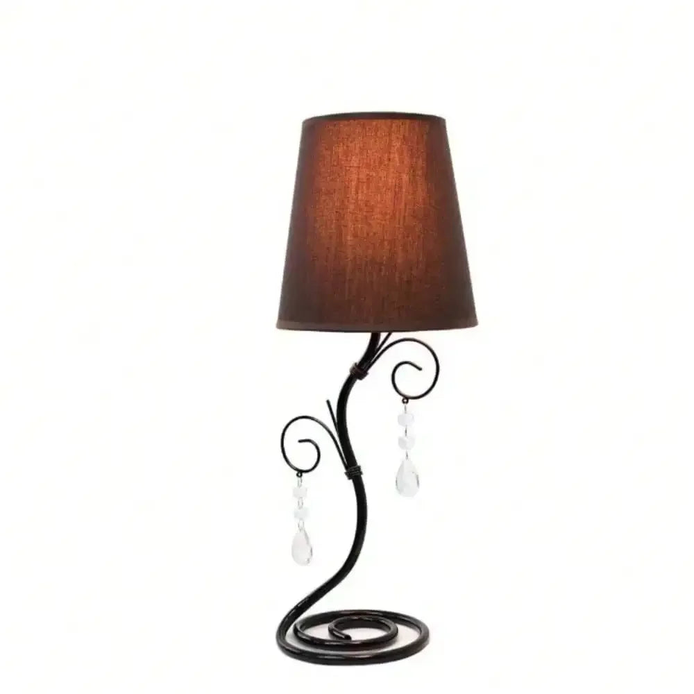 18.5" Twisted Vine Black Table Lamp with Brown Shade and Hanging Beads for Night Stand