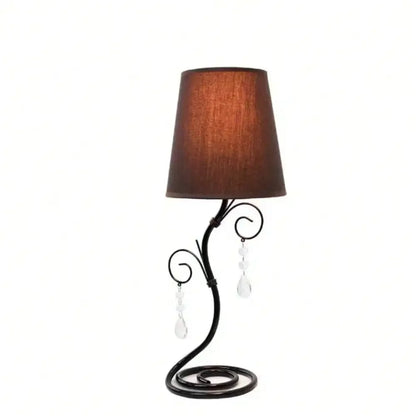 18.5" Twisted Vine Black Table Lamp with Brown Shade and Hanging Beads for Night Stand