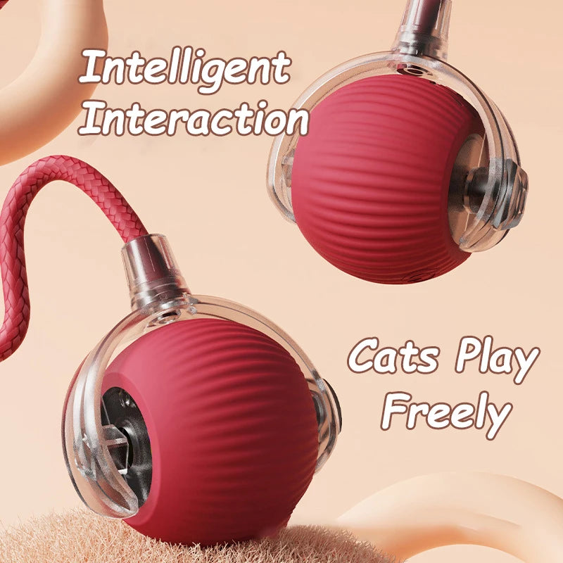 2 Pcs Cat interactive Ball Toys, Automatic Rolling Ball Faux Tail Rechargable Smart Toy