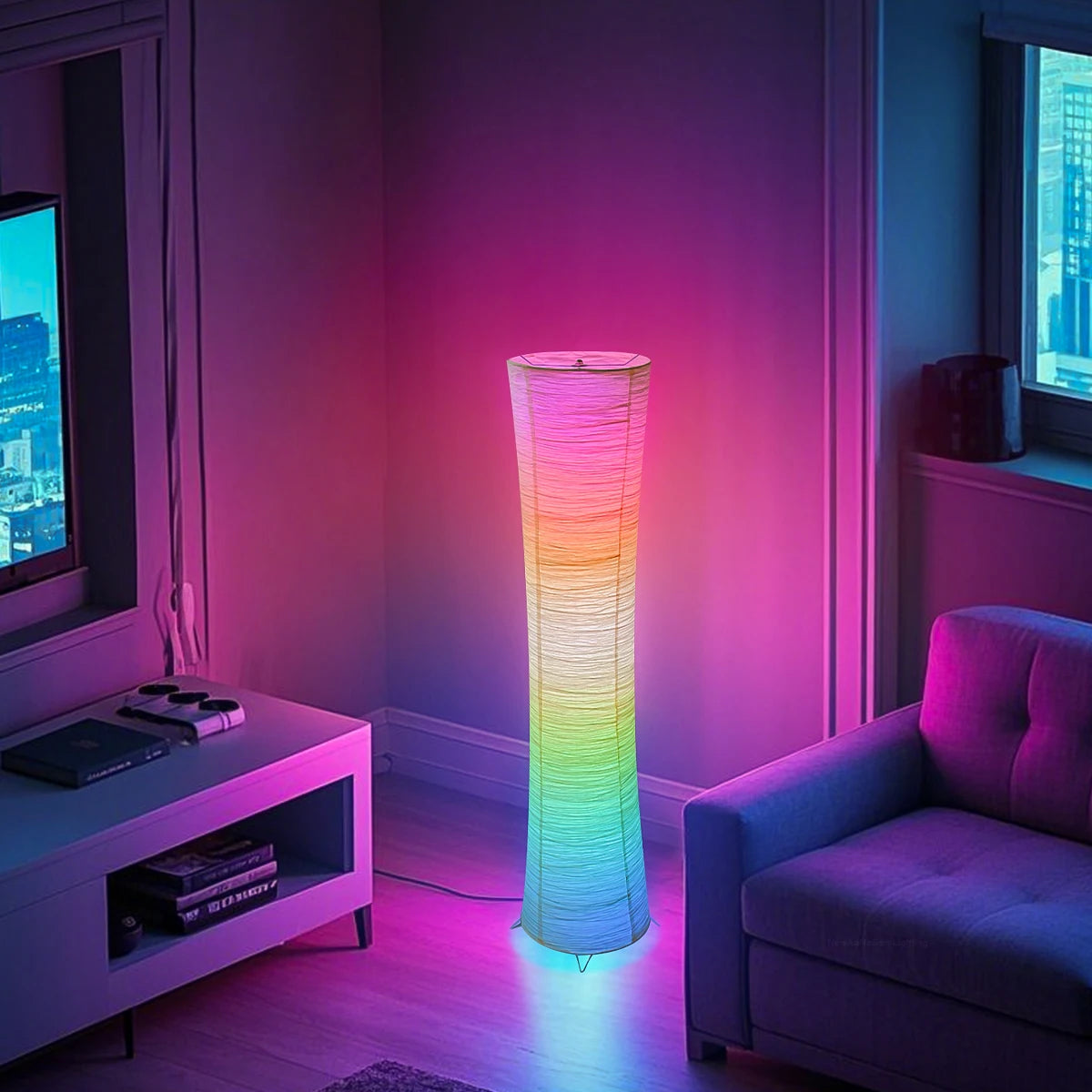 Paper lamp, RGB color-changing LED smart lamp, remote control, floor lamp, suitable for living room, bedroom