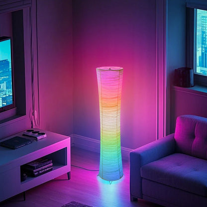Paper lamp, RGB color-changing LED smart lamp, remote control, floor lamp, suitable for living room, bedroom