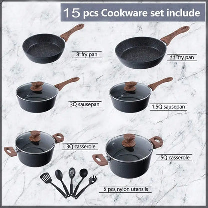 Hammered Nonstick Granite Cookware Set, 15 piece