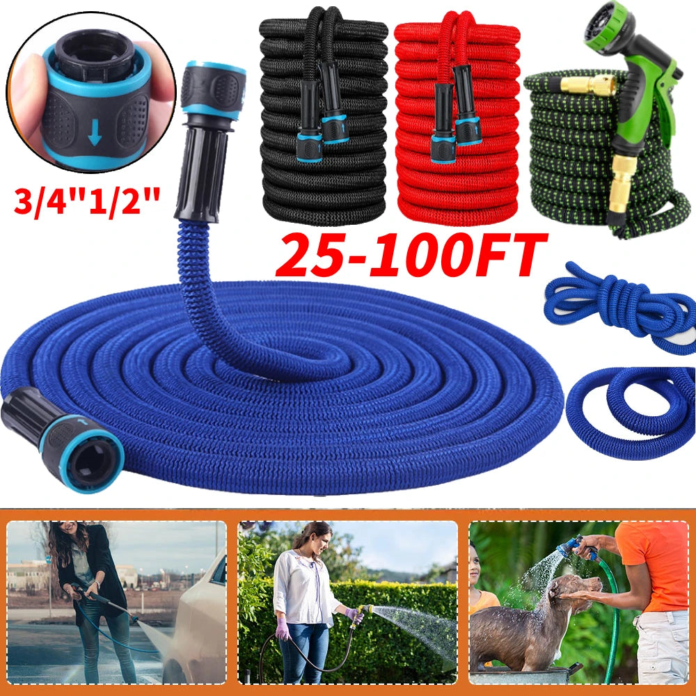 25FT Extendable Garden Water Hose Durable TPE High Pressure Hose