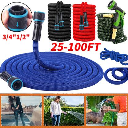 25FT Extendable Garden Water Hose Durable TPE High Pressure Hose